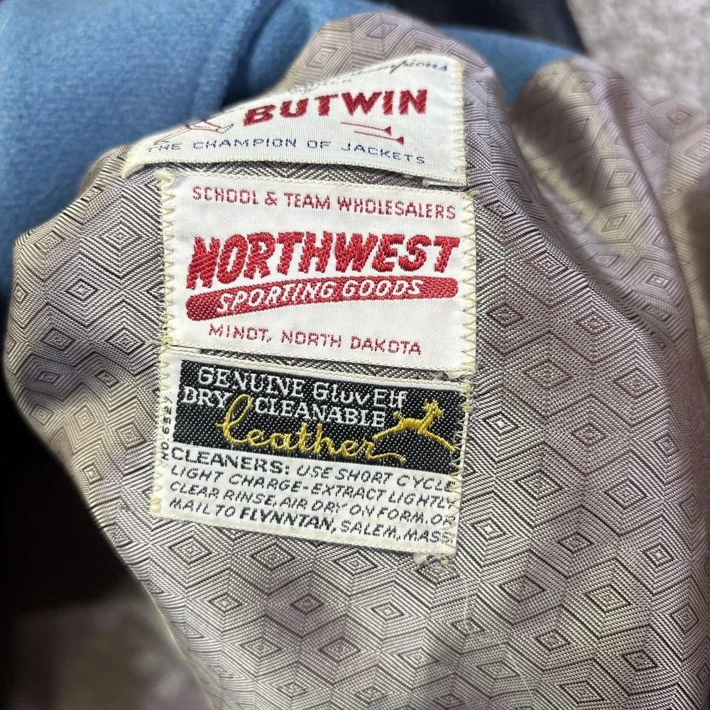 Vintage‎ Butwin Jacket Mens 44 Blue Leather Varsity Softball 1968 North Dakota